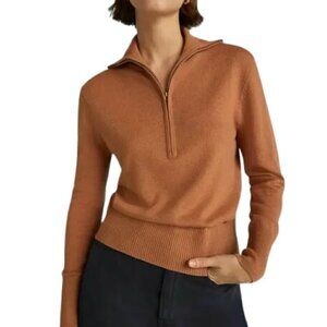 Everlane NWT Luxe Merino Wool & Yak Half-Zip Sweater, Tawny Brown XS - Warm, New